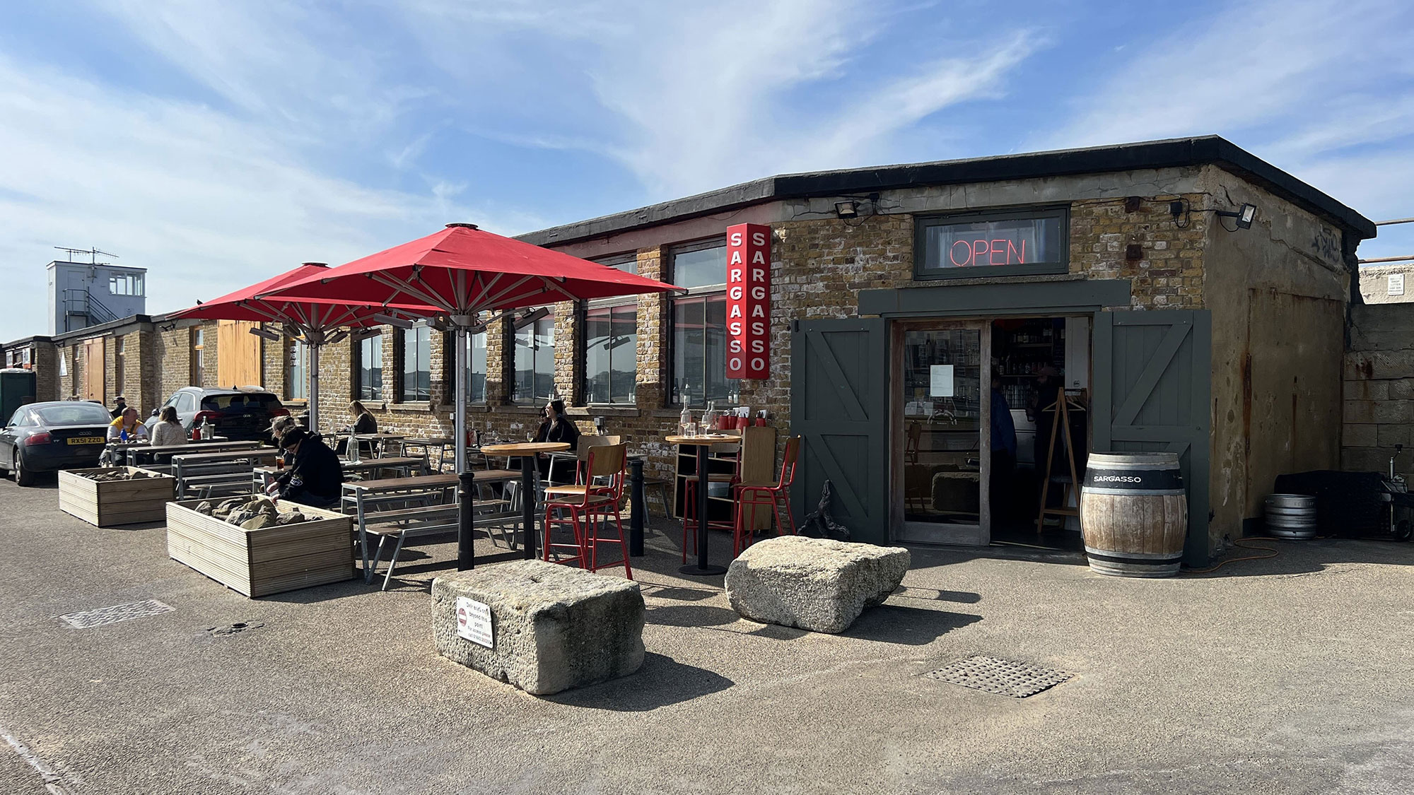 Sargasso restaurant with outdoor seating on Margate’s Harbour Arm