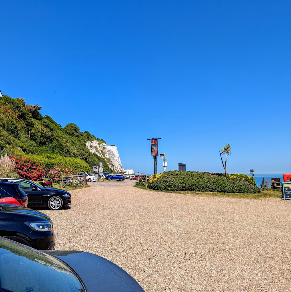The Coastguard pub at St Margaret’s Bay, Kent, with large adjacent parking area in view